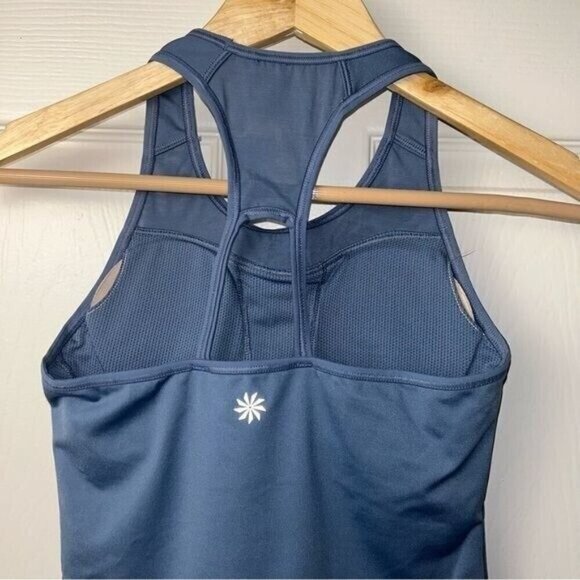 Athleta Blue Razorback Athletic Pullover Built In Bra Workout Support Top XXS - Picture 6 of 8